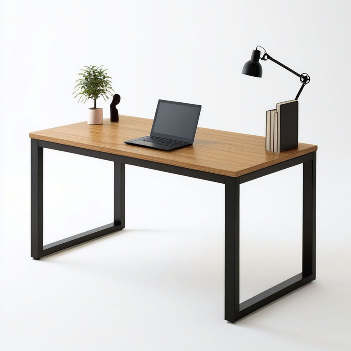 Schreibtisch 140 x 70 x 75 cm in Eicheoptik und Schwarz
