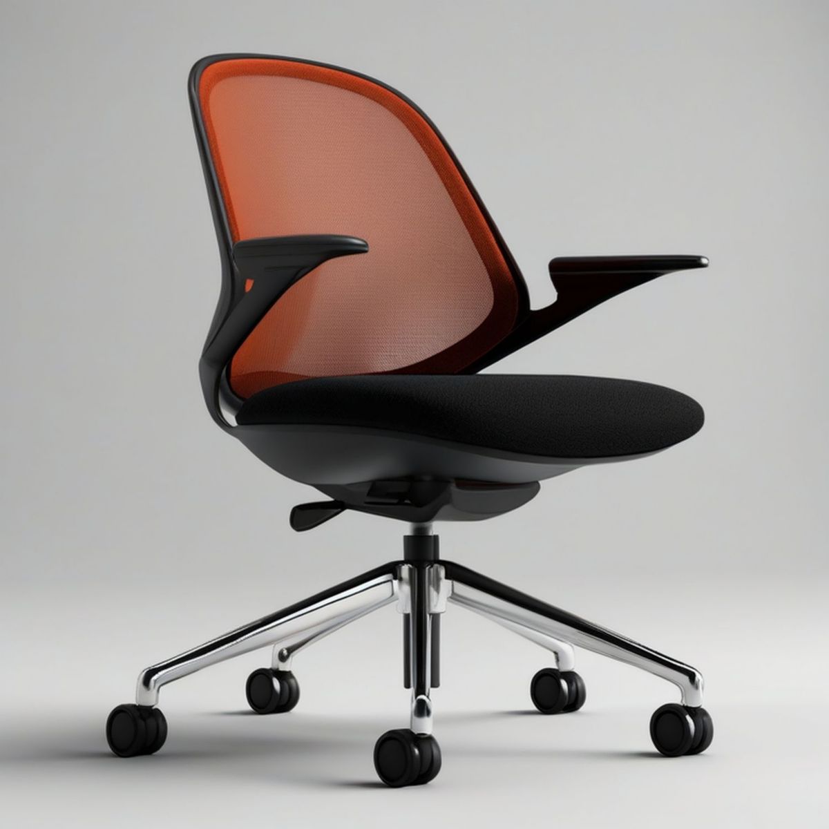 Ergonomischer Bürodrehstuhl mit Netzrücken und Armlehnen, Orange/Schwarz/Silber, 62 x 62 x 92–102 cm