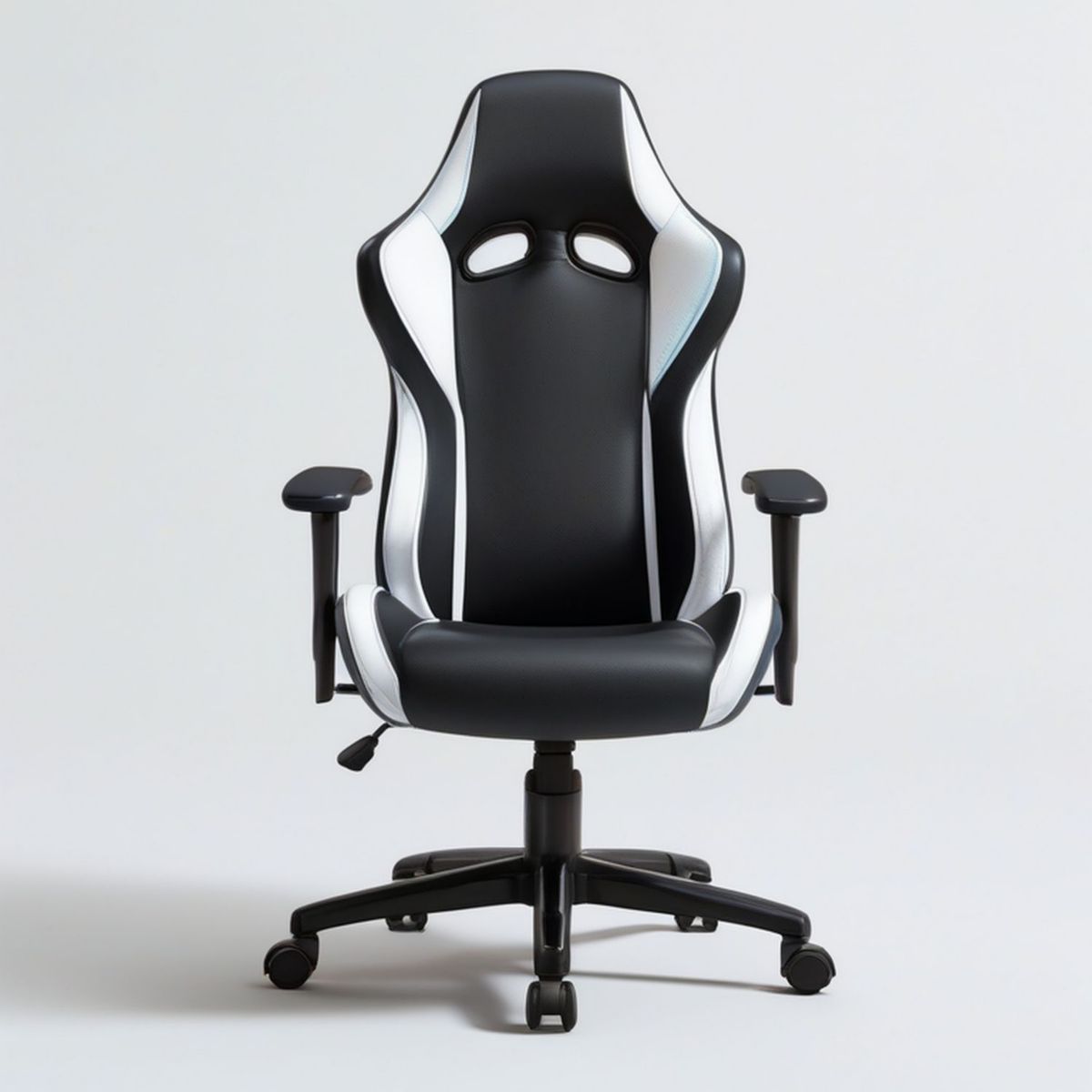 Höhenverstellbarer Gamingstuhl Schwarz/Weiss aus PU-Kunstleder, 65 x 65 x 123–133 cm
