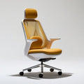 Ergonomischer Bürodrehstuhl Gelb/Weiss mit Kopfstütze und Netzrücken, 65 x 65 x 118–128 cm