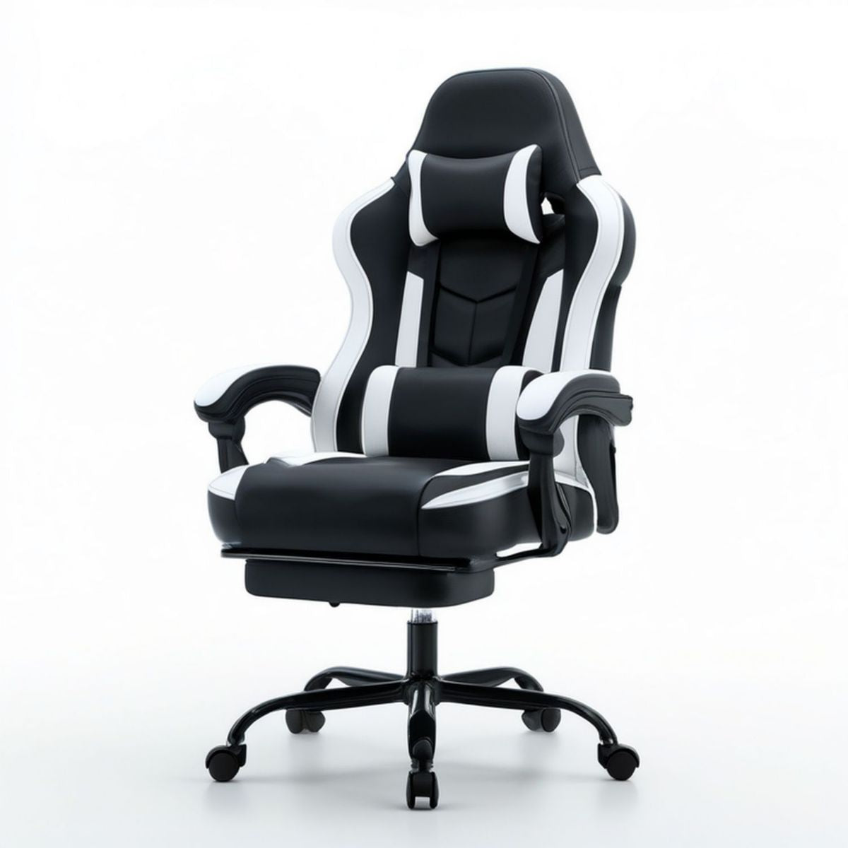 Gamingstuhl aus Kunstleder Schwarz/Weiss, 65 x 65 x 118–128 cm
