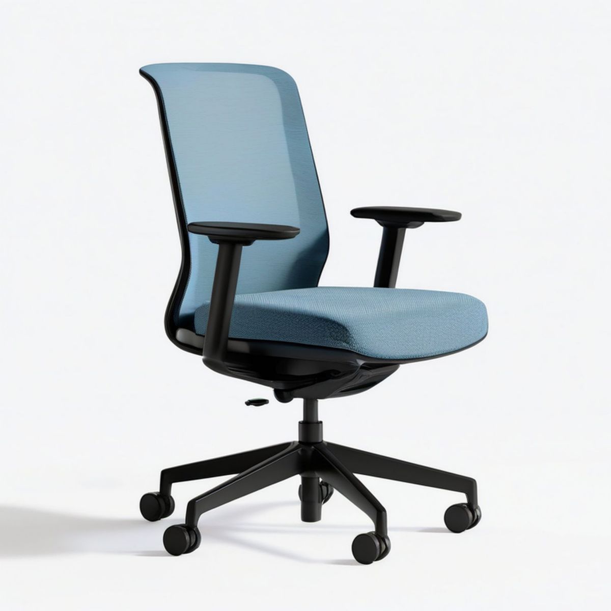 Ergonomischer Bürodrehstuhl mit Armlehnen und Netzrücken, Hellblau/Schwarz, 65 x 65 x 98–108 cm