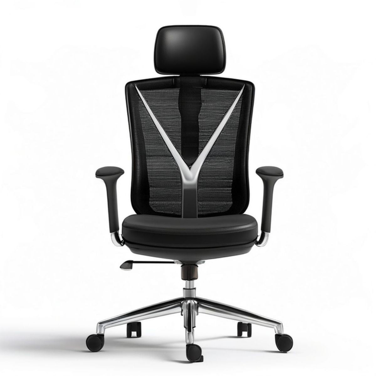 Ergonomischer Bürostuhl mit Kopfstütze und Armlehnen, Schwarz/Silber, 66 x 66 x 116–126 cm