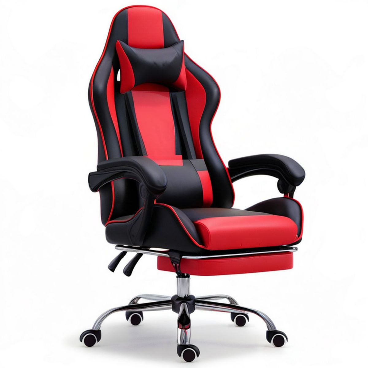 Gaming-Drehstuhl aus PU-Kunstleder, Rot/Schwarz, 68 x 68 x 118–128 cm