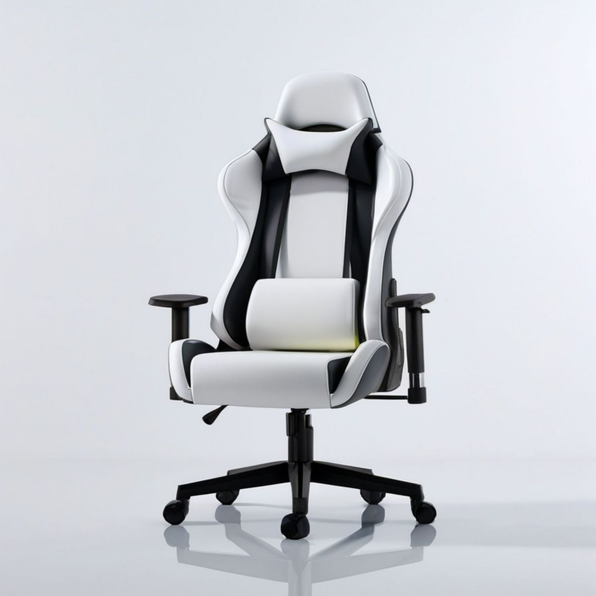 Ergonomischer Gamingstuhl in Rennsitzform, 66 x 66 x 118–128 cm, Weiss/Schwarz, PVC-Kunstleder