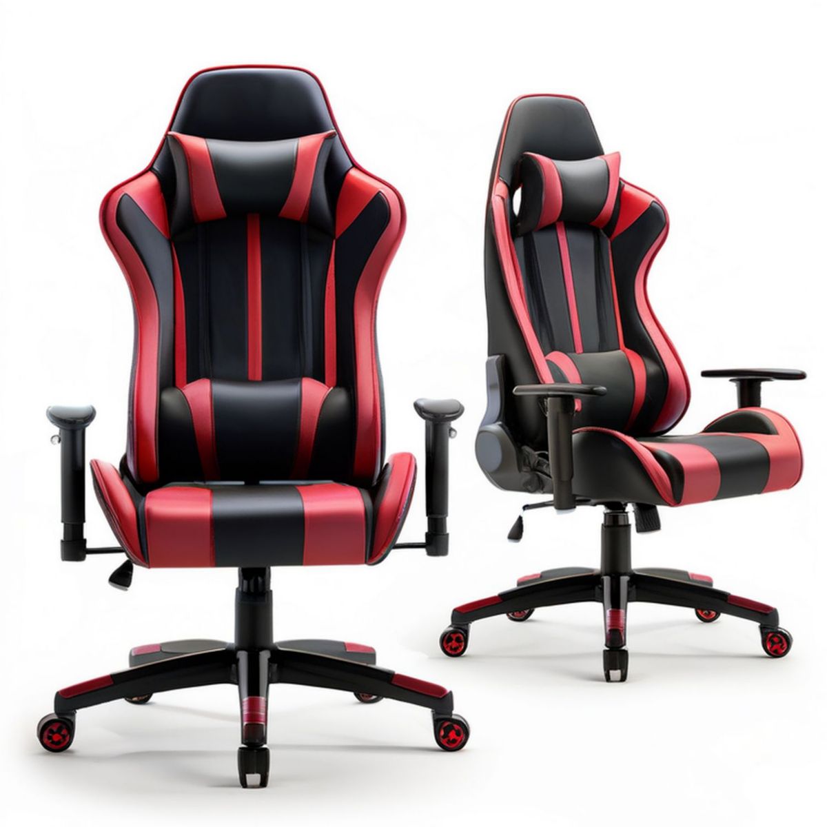 Gamingstuhl aus Kunstleder Schwarz/Rot, 66 x 70 x 118–128 cm