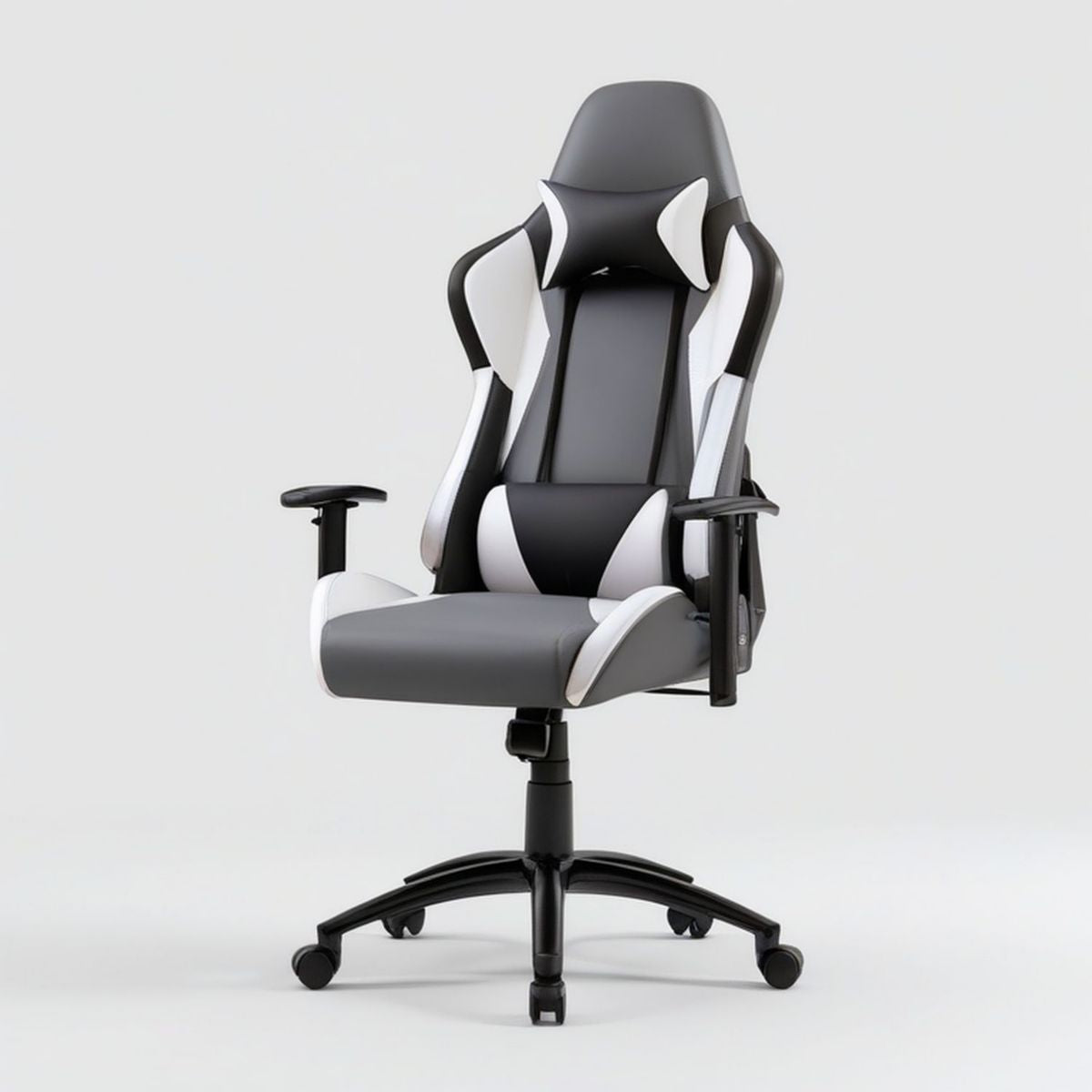 Gamingstuhl Schwarz/Weiss aus PU-Kunstleder, 62 x 68 x 118–128 cm