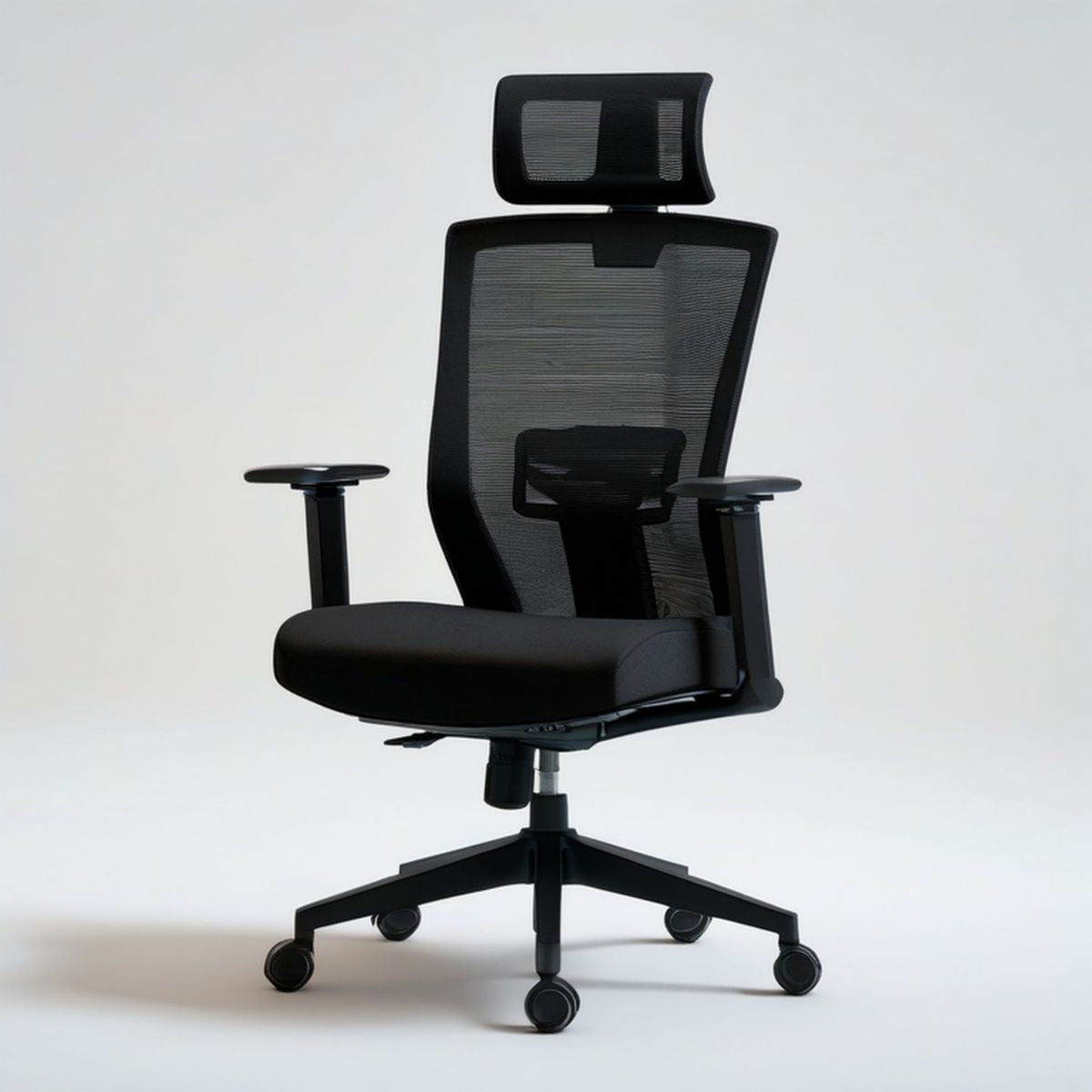 Ergonomischer Drehstuhl mit Kopfstütze, schwarzem Netzrücken und PU-Sitz, 66 x 66 x 118–128 cm