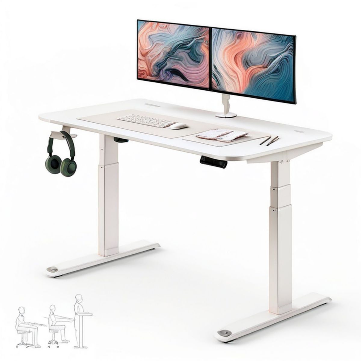 Elektrisch höhenverstellbarer Arbeitstisch 140 x 60 cm, Weiss