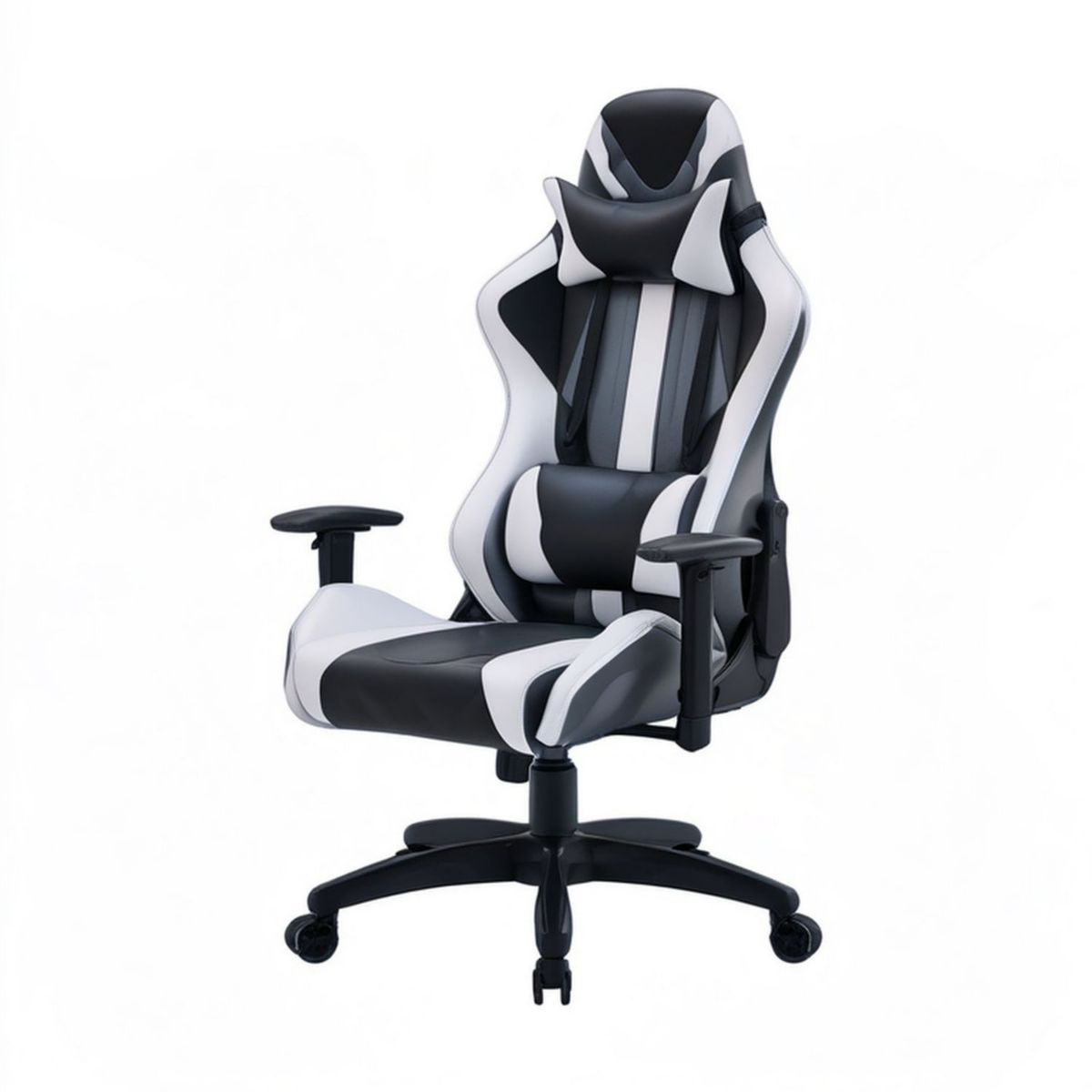 Gaming-Sessel Schwarz/Weiss aus PU-Kunstleder, 68 x 68 x 123–133 cm