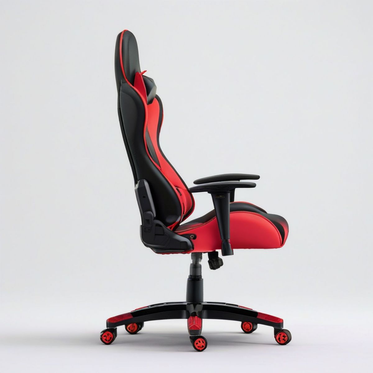 Ergonomischer Drehstuhl aus PU-Kunstleder, Schwarz/Rot, 66 x 70 x 125–135 cm