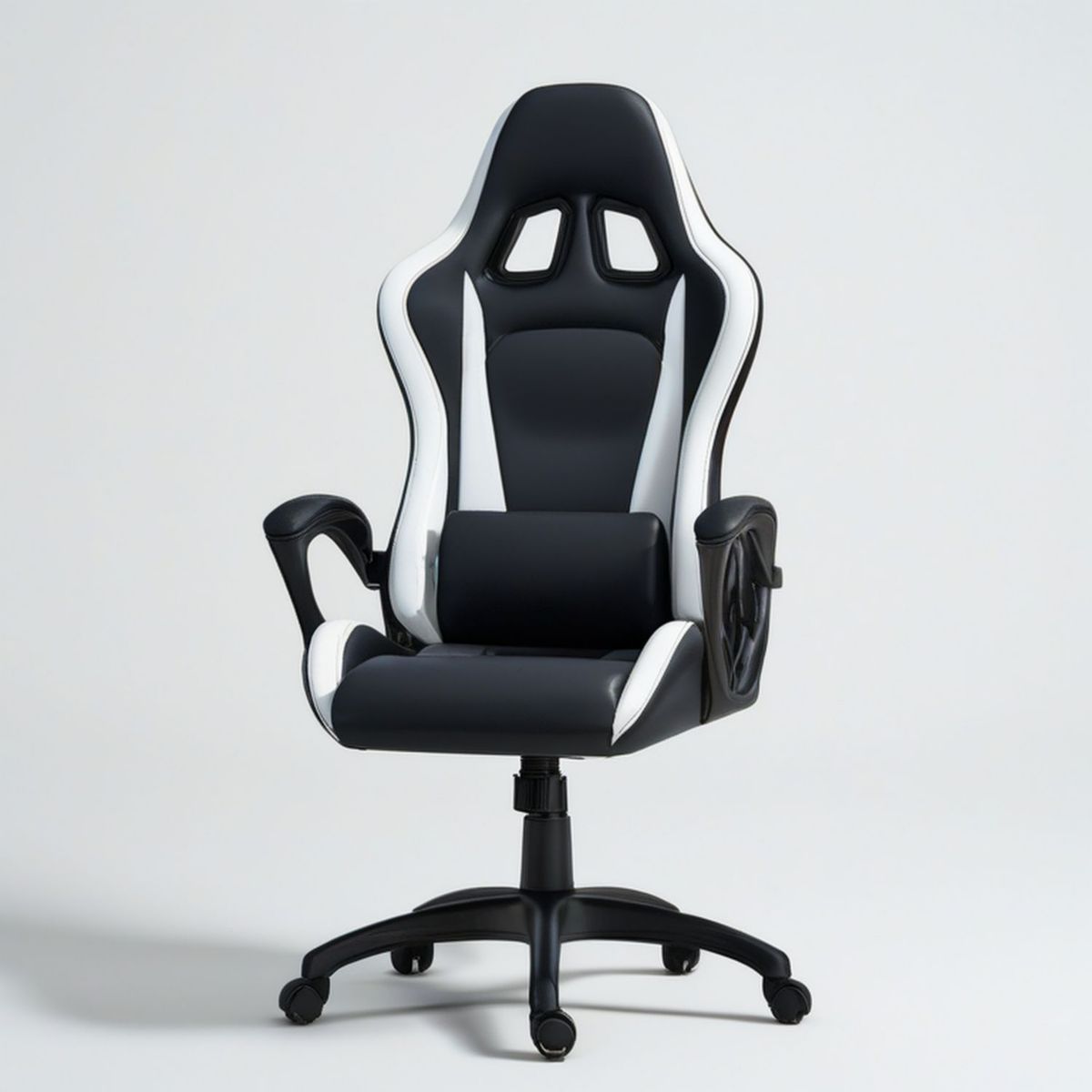 Gaming-Drehstuhl aus PU-Kunstleder, 65 x 65 x 118–128 cm, Schwarz/Weiss
