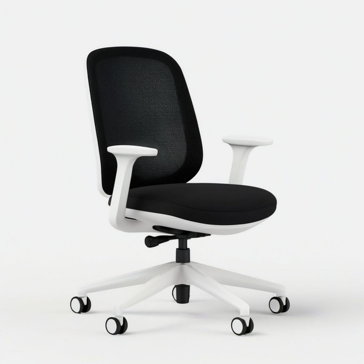 Ergonomischer Bürodrehstuhl mit Netzrücken und Armlehnen, Schwarz/Weiss, 62 x 62 x 96–106 cm