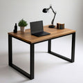 Schreibtisch 140 x 60 x 75 cm Braun/Schwarz mit Holzoptik und Stahlgestell