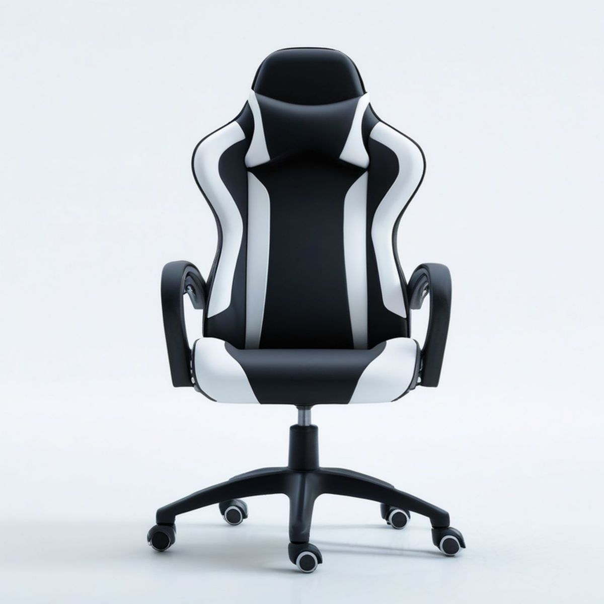 Gamingstuhl Drehstuhl mit PU-Kunstlederbezug Schwarz/Weiss, 65 x 65 x 118–128 cm